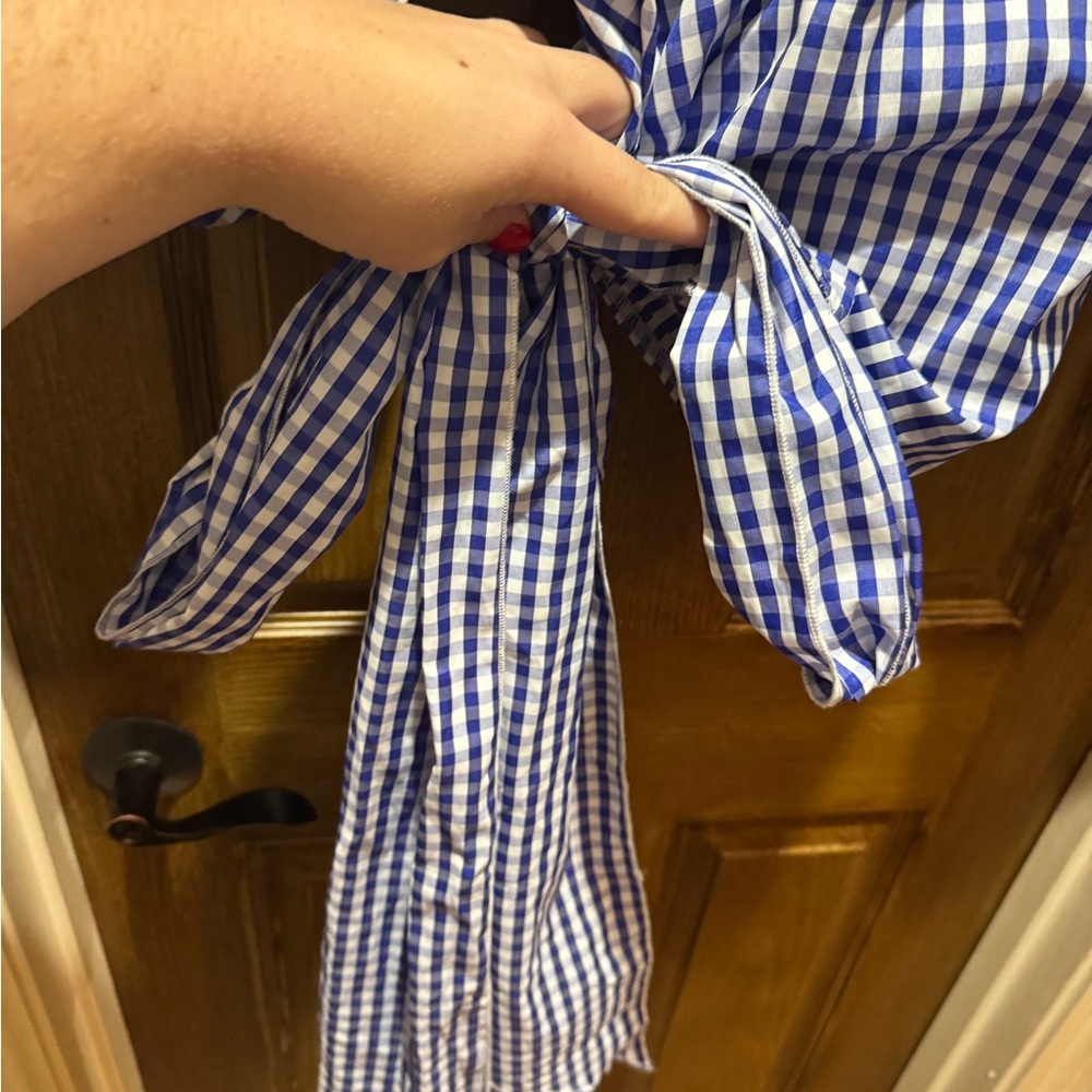 Fashion Nova Blue Checkered Wrap Blouse - Picture 5 of 7